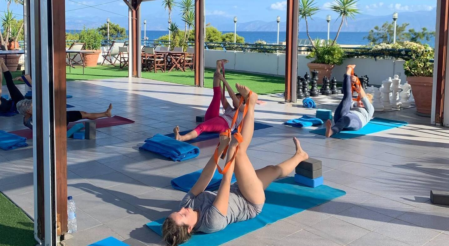 Yoga group on Daphne's Club roof garden