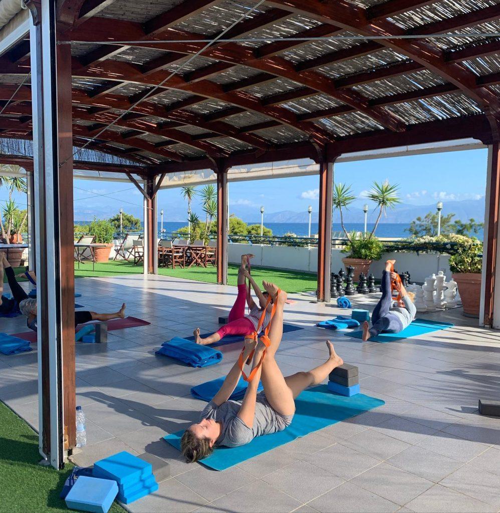 Yoga on the roof garden of Daphne's Club