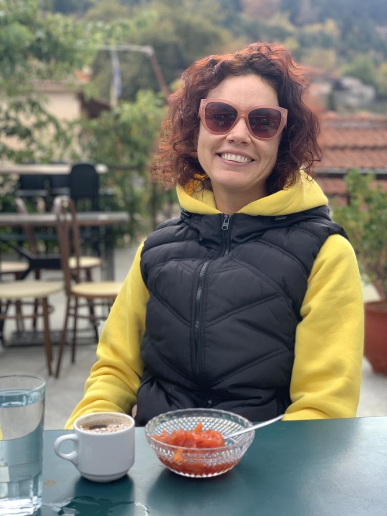 Enjoying a Greek coffee